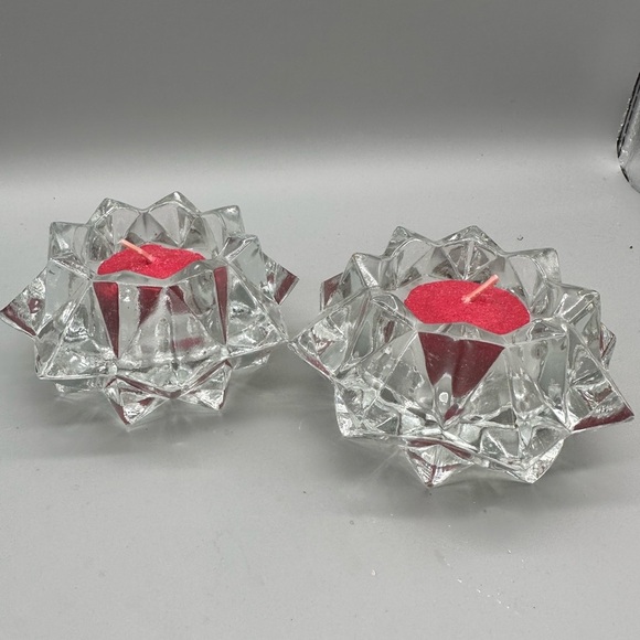 Indian Glass Co Crystal diamond point clear glass tealight candleholders - Picture 1 of 5